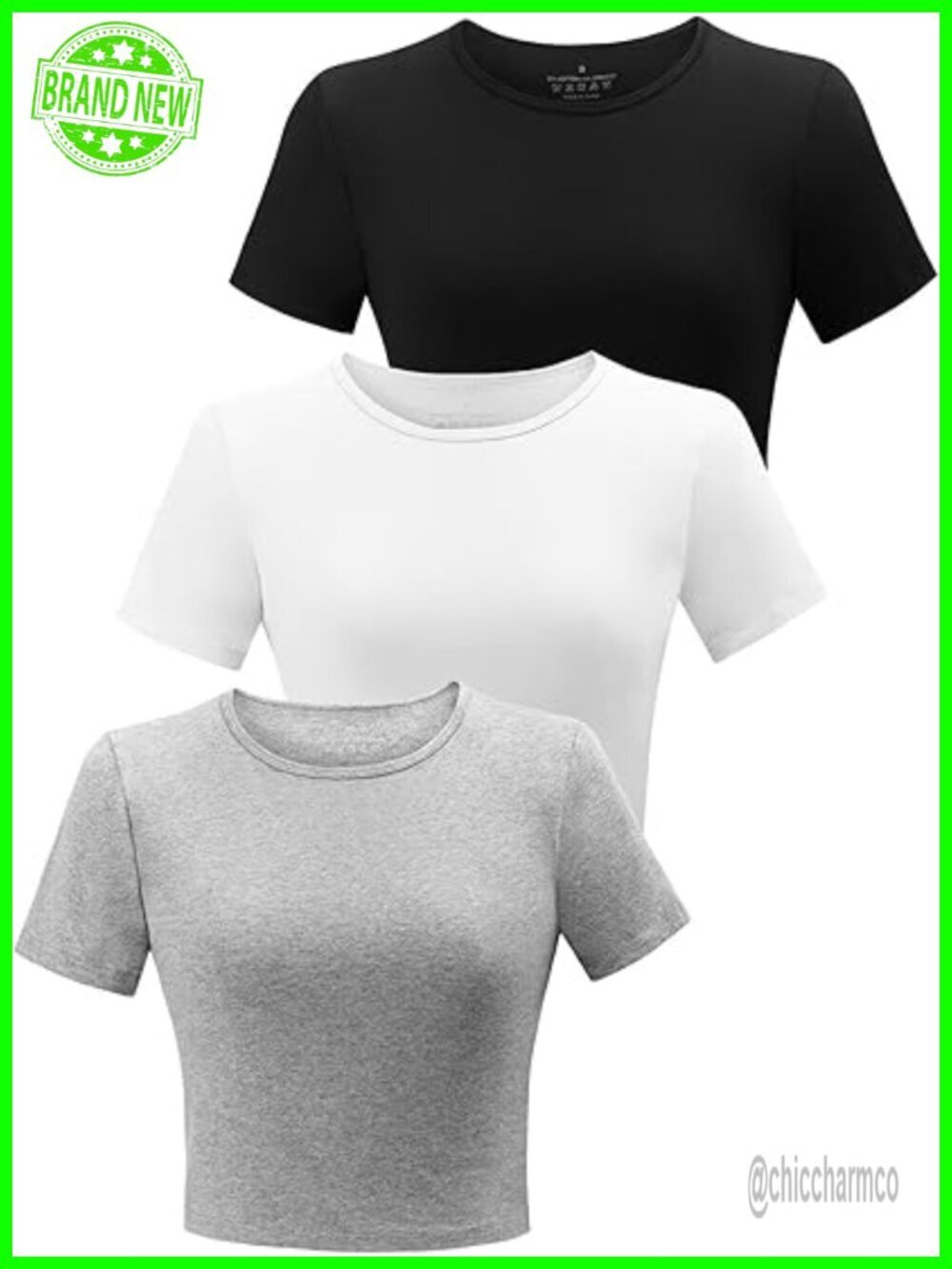 3 Pack Women's Crop Top Tee Cotton Spandex Short Sleeve Crew Neck Workout Shirts